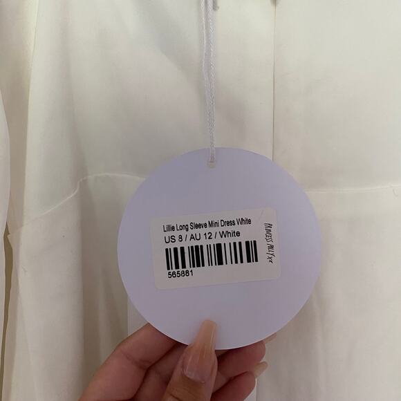 Princess Polly LILLIE LONG SLEEVE MINI DRESS WHITE sz 8 - Picture 4 of 6